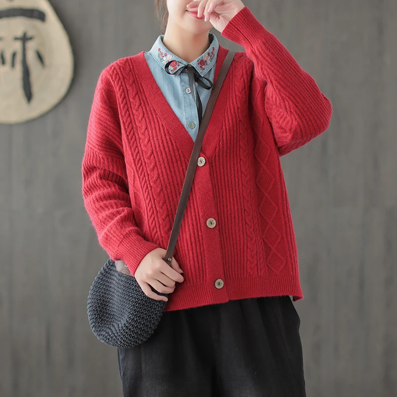 LPP-Simple twist weaving Vintage wool sweater Cardigan mori girl autumn winter |