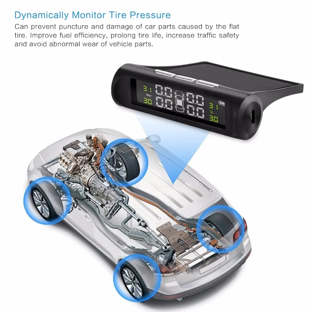 TPMS автомобильных шин Давление мониторинга Системы солнечной энергии ЖК дисплей