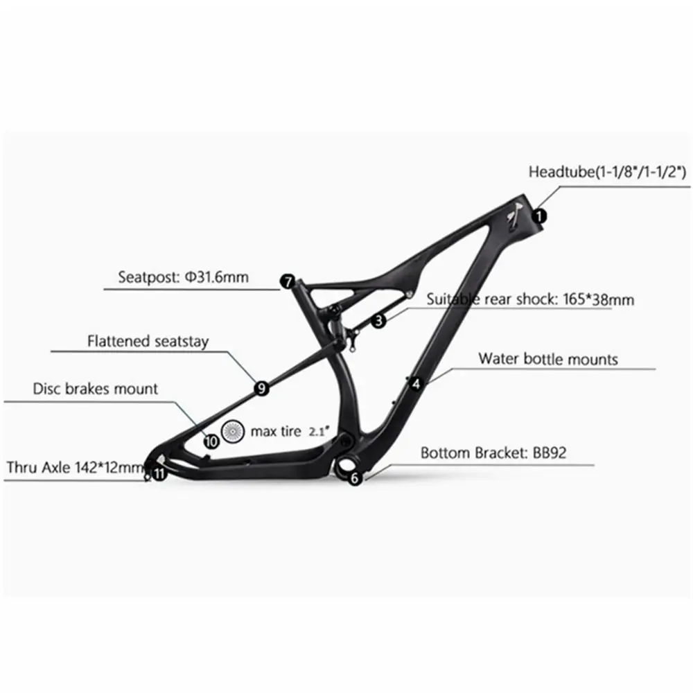 DENGFU 29er BB92 полная Подвеска карбоновая рама MTB EPS UD матовая рама для горного велосипеда через ось 142 мм M06