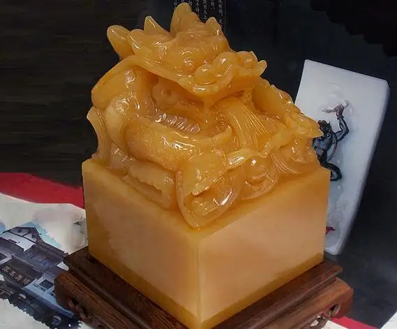 

Очень большой натуральный рисовый топаз Longpan Dragon jade seal гостиная офисное украшение