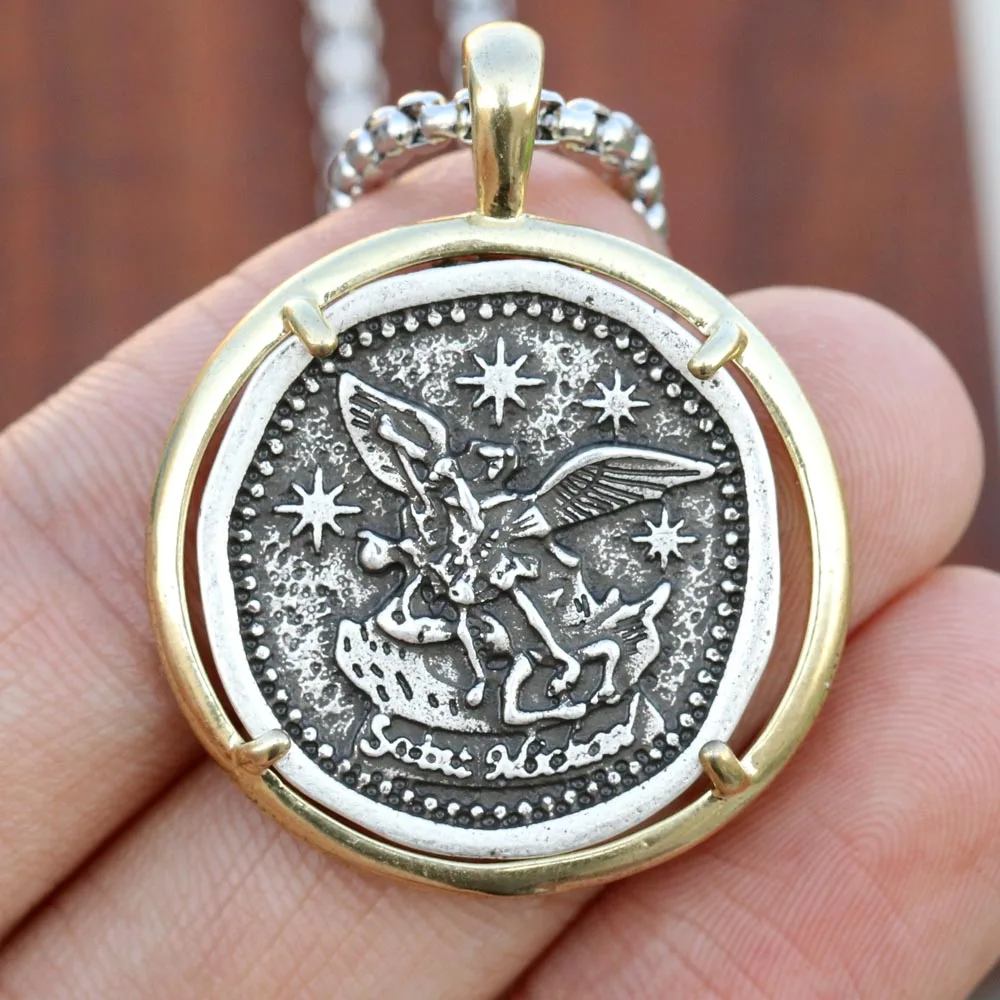 Tkuamigo Archangel св. Майкл молитесь за нас Мужская медаль религиозная подвеска