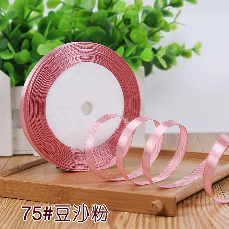 Coral Pink 6 мм шелковые атласные ленты для свадьбы, Рождества, дня рождения, украшения, сделай сам, бант, ленты для рукоделия, коробка для торта, упаковочные материалы для подарков - Цвет: Coral Pink