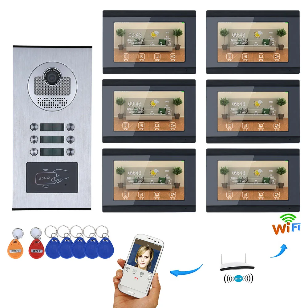 YobangSecurity 7 &quotRFID IR CUT WIFI IP видеодомофон 1000TVL HD камера от 3 до 6 мониторов дверной