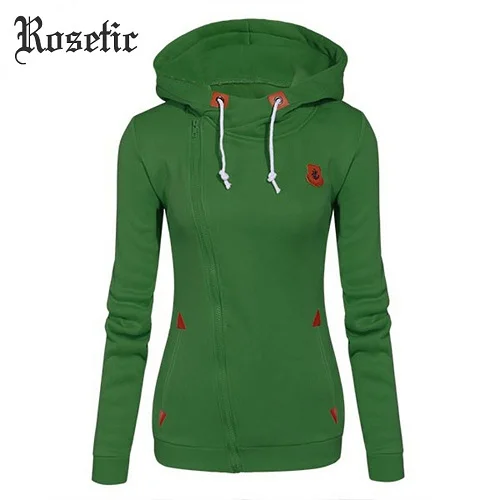 Green Rosetic Готическая Повседневная однотонная толстовка на молнии с капюшоном на шнурке шикарная свободная ветровка осенне-зимние теплые толстовки - Цвет: Green