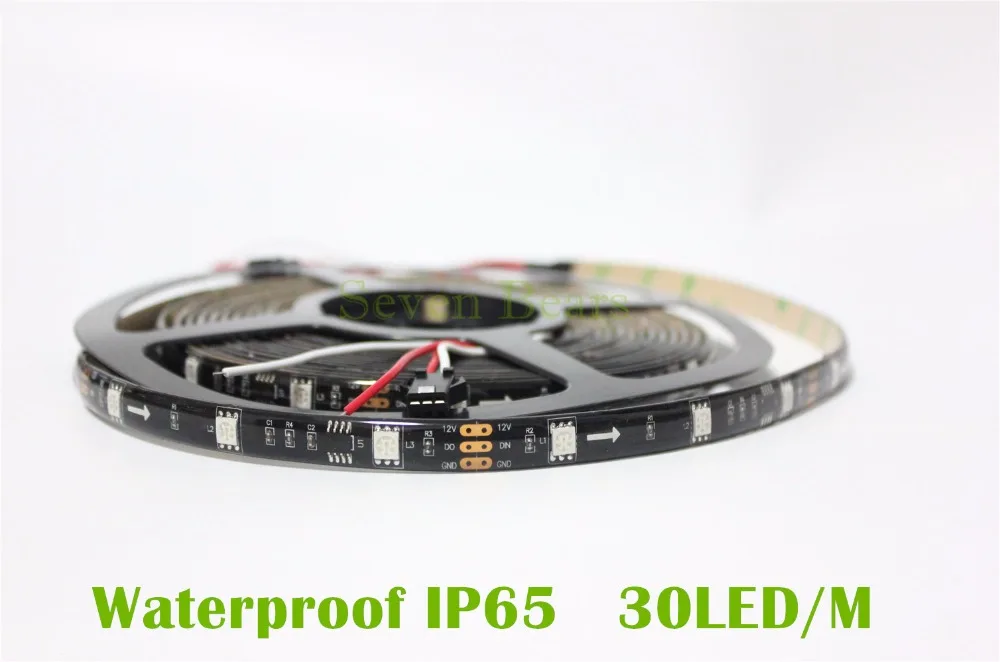 DC12V WS2811 Светодиодная лента 5 м 30/48/60 светодиодов/м, IP30/65/67,10/16/20 шт. ws2811 ic/метр, черного цвета, 2811 светодиодные полосы адресуемых цифровой
