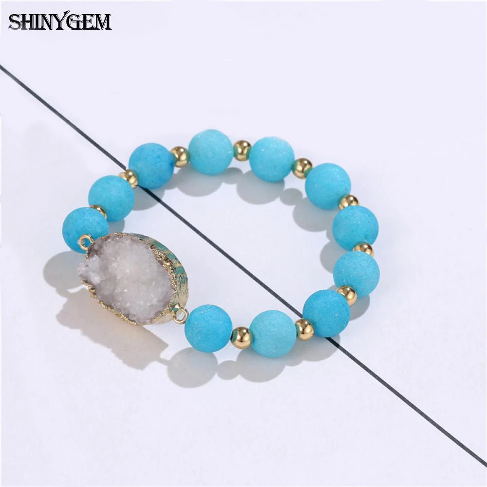 Светильник ShinyGem, Синий Матовый браслет с агатами, ручной работы, натуральный камень, браслет, опт, белый минеральный, друза, очаровательный браслет для женщин