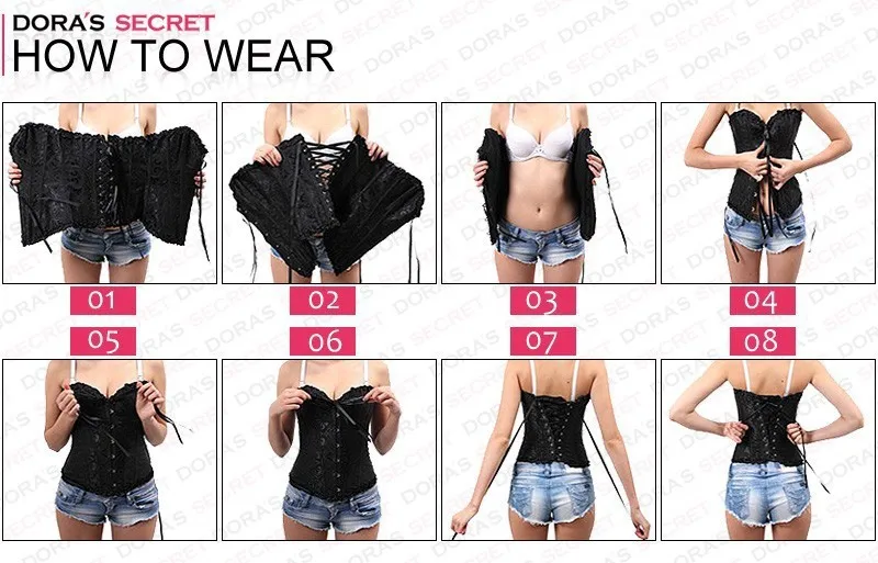 HOT Sexy Corselet Women Black Bone Bustier Corset With Red Bow+G string Set Lingerie S M L XL XXL 3XL 4XL 5XL 6XL- Free Shipping | Женская