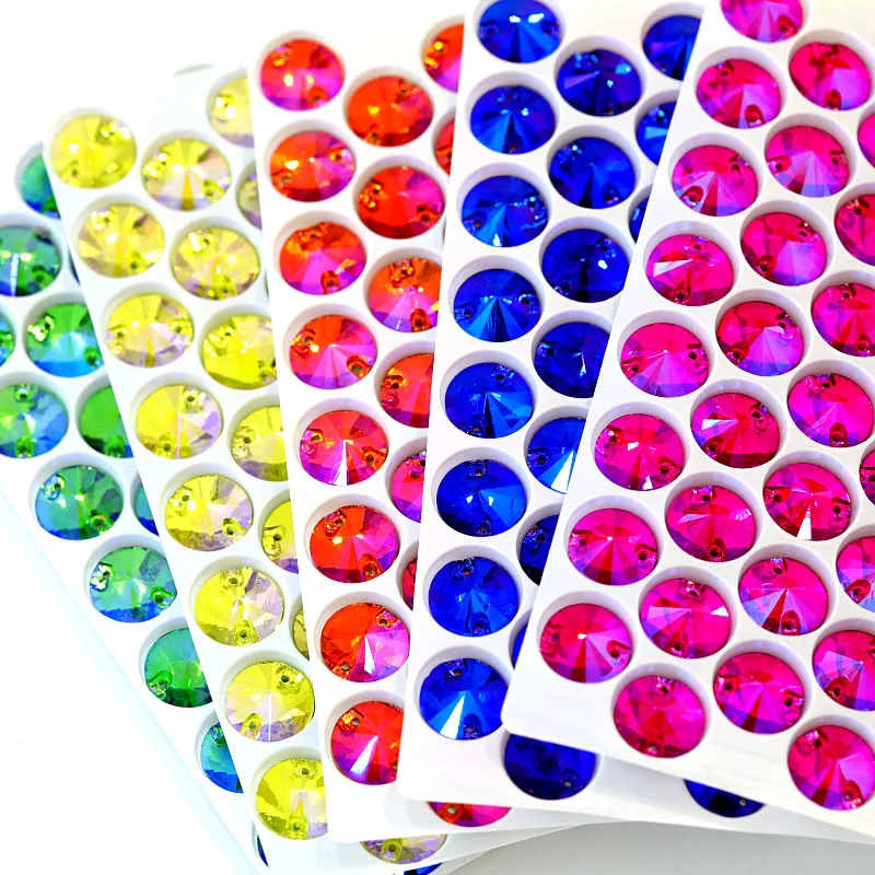 5 размеров красные AB круглые стразы Rivoli из хрустального стекла пришивные с
