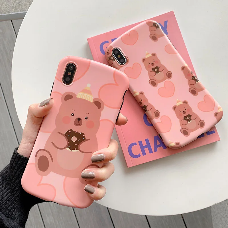 Розовый в форме сердца медведь печенье iphoneX мобильного телефона чехол iphoneXs Max