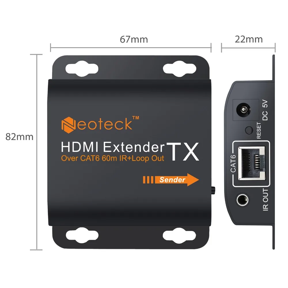 Neoteck HDMI удлинитель с 2 портами HDMI разветвитель 1080p расширение 60 м RJ45 передатчик TX/RX с ИК дистанционным кабелем поддержка CAT6/CAT7