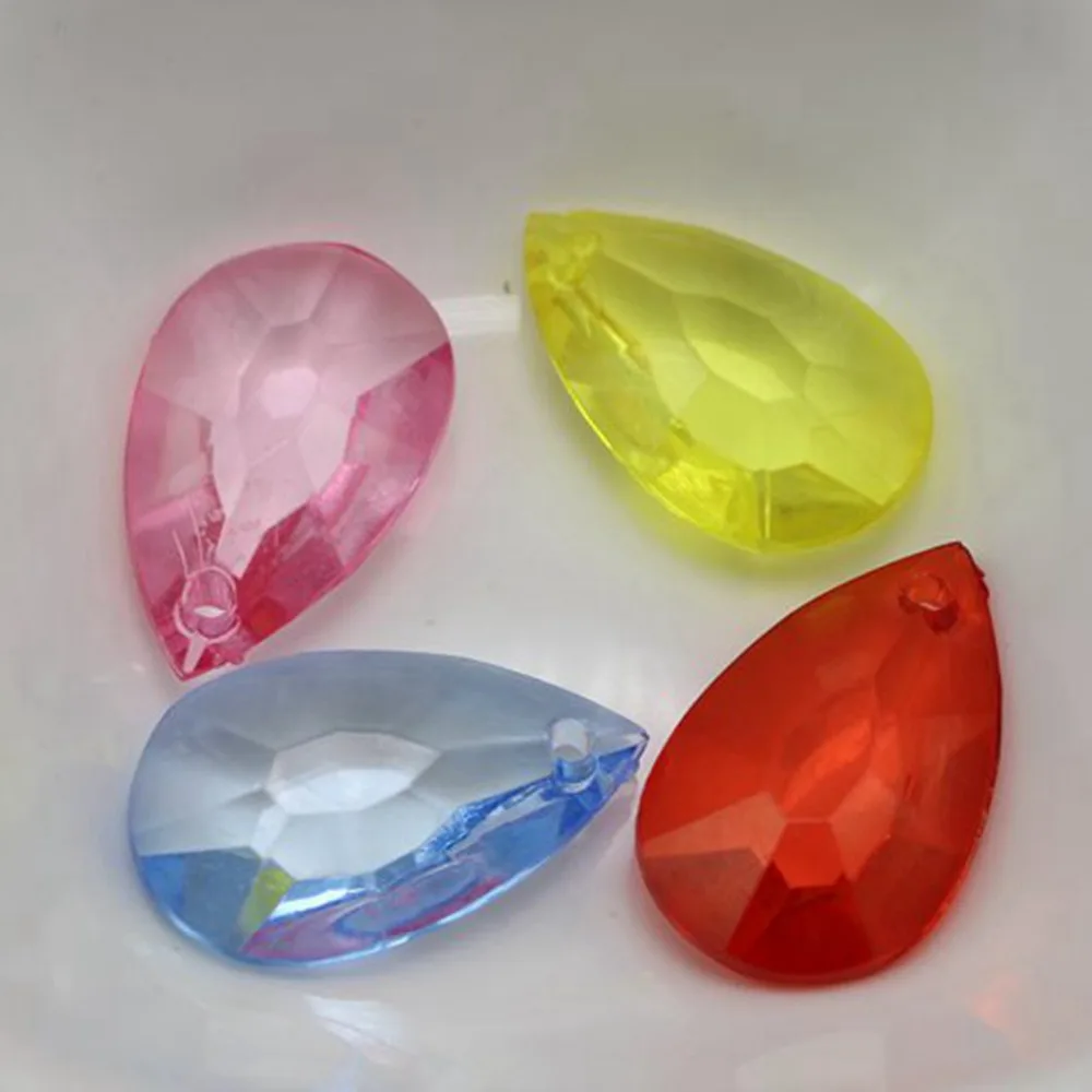 

50 Mixed Colour Transparent Acrylic Faceted TearDrop Beads Charm Pendants 26mm
