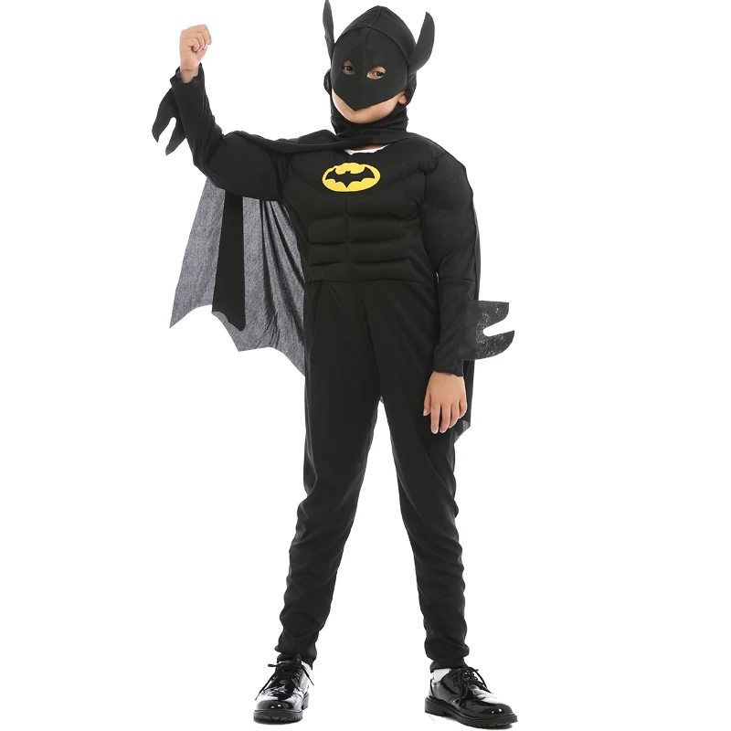 Avengers 4 Kids Boys Muscle Batman Costumes with Mask Cloak Superhero Cosplay Halloween Masquerade Party Superman Role Play |