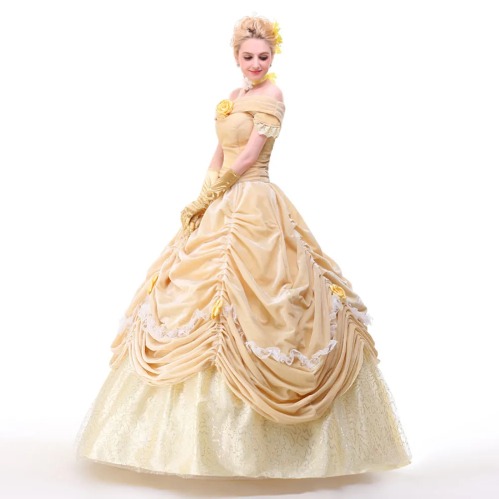 Красавица и Чудовище принцесса Белль косплей роскошное атласное платье бальное