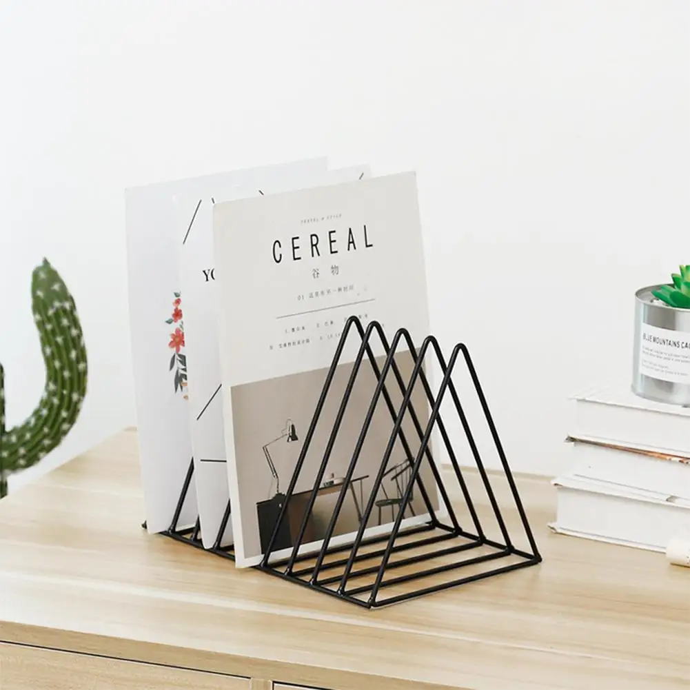Nordic style wrought iron triangle racks desktop magazine rack books newspaper storage large | Дом и сад