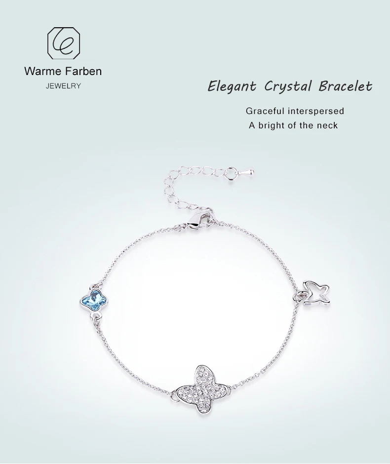 Браслеты Warme Farben с кристаллами Swarovski для женщин, браслет с кристаллами бабочки серебристого цвета, хорошее ювелирное изделие, подарок для леди