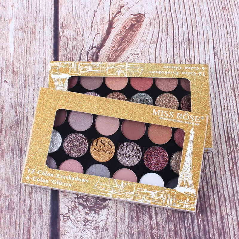 MISS ROSE 12 мерцающие матовые тени для век + 6 цветов Блестящий Порошок Тени макияж