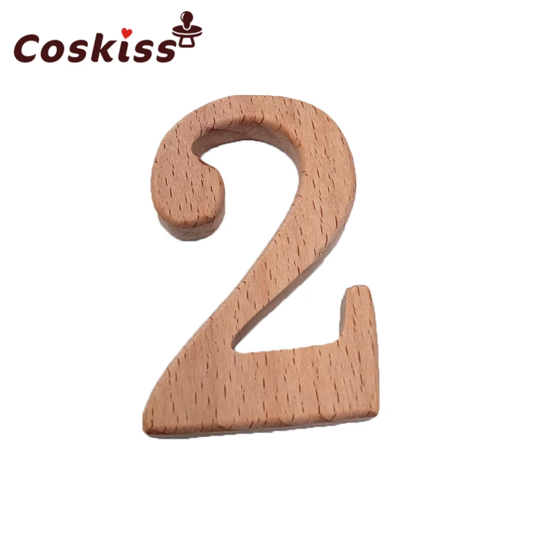Mordedor digital de madera de haya para beb&eacute;, accesorios de enfermer&iacute;a, cuentas para morder, educaci&oacute;n preescolar, juguete con forma de letra, 10 piezas-2