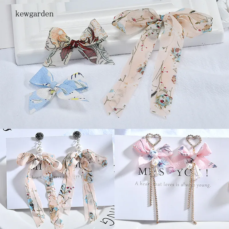 Kewgarden DIY серьги заколки для волос аксессуары для волос шифон цветок лента бант материалы ручной работы 20 шт./партия