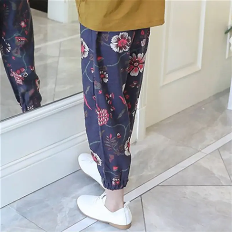 HziriP/милые летние тонкие хлопковые шаровары до щиколотки с цветочным принтом