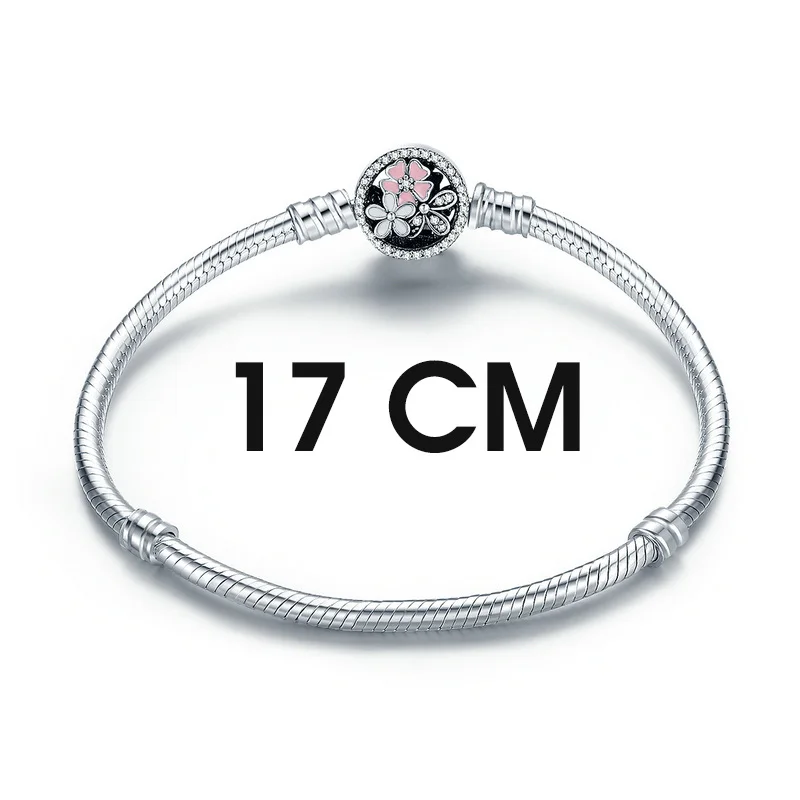 17CM Length BISAER, Настоящее серебро 925 пробы, Женский Змеиный браслет с цепочкой и бусинами& браслет для шармов, роскошные ювелирные изделия Pulseira WEUS902 - Окраска металла: 17CM Length
