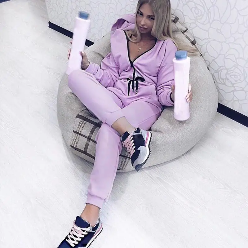Розовый цвет модный крутой Спортивный Повседневный цельный костюм с капюшоном