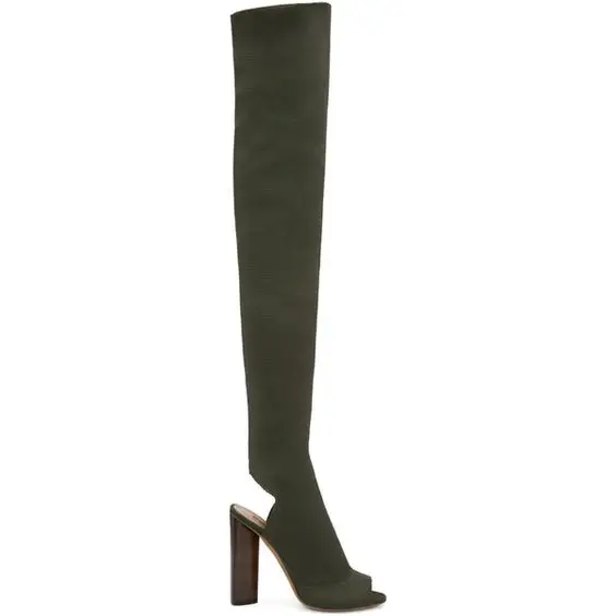 army green peep toe Модная пикантная обувь с острым носком на высоком каблуке в стиле Ким Кардашьян; женские ботильоны из эластичного трикотажа; женские ботильоны с деревянным массивным каблуком - Цвет: army green peep toe
