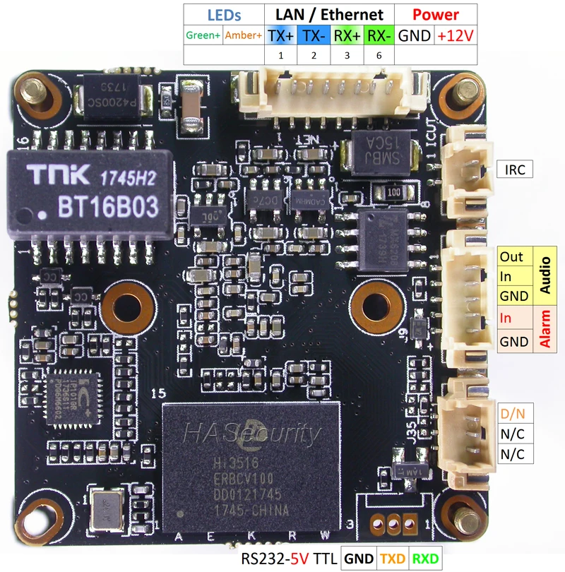 H.265 / H.264 IPC (1080P) 1/2.7&quot SmartSens SC2235 CMOS image sensor + Hi3516E CCTV IP camera PCB board module (optional parts) |