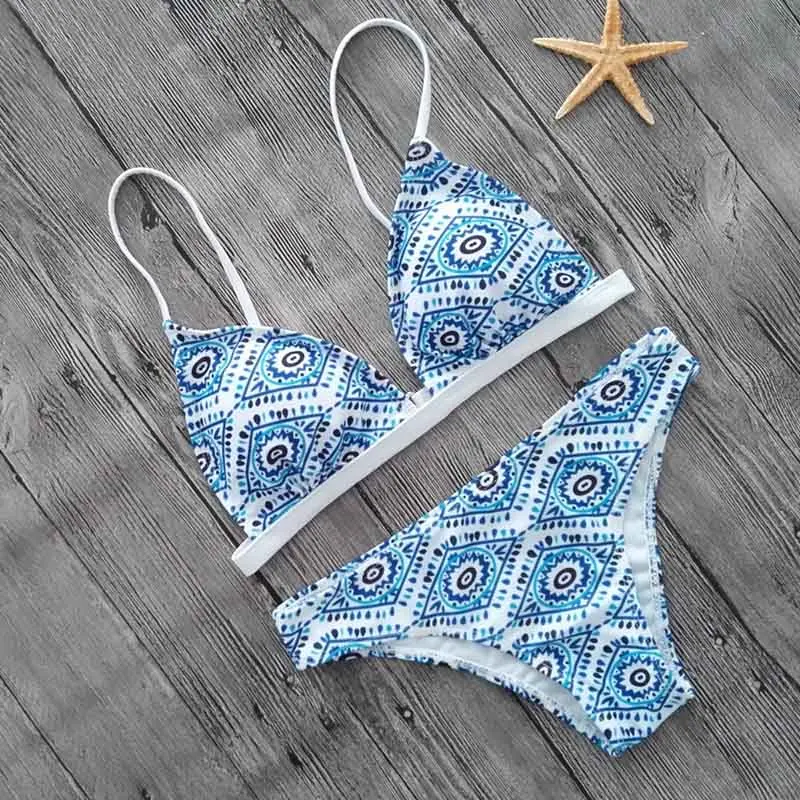 

Women Swimwear Set Printed V Neck Bikini Panties Briefs Swimsuits for Summer MC889