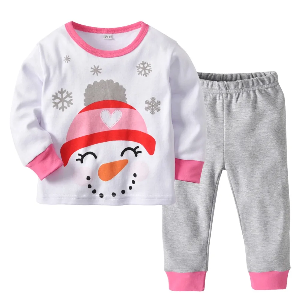 Kids Pajamas Sets Girls Night Suit Children Christmas pattern Sleepwear Long Sleeve kids Nightwear | Мать и ребенок