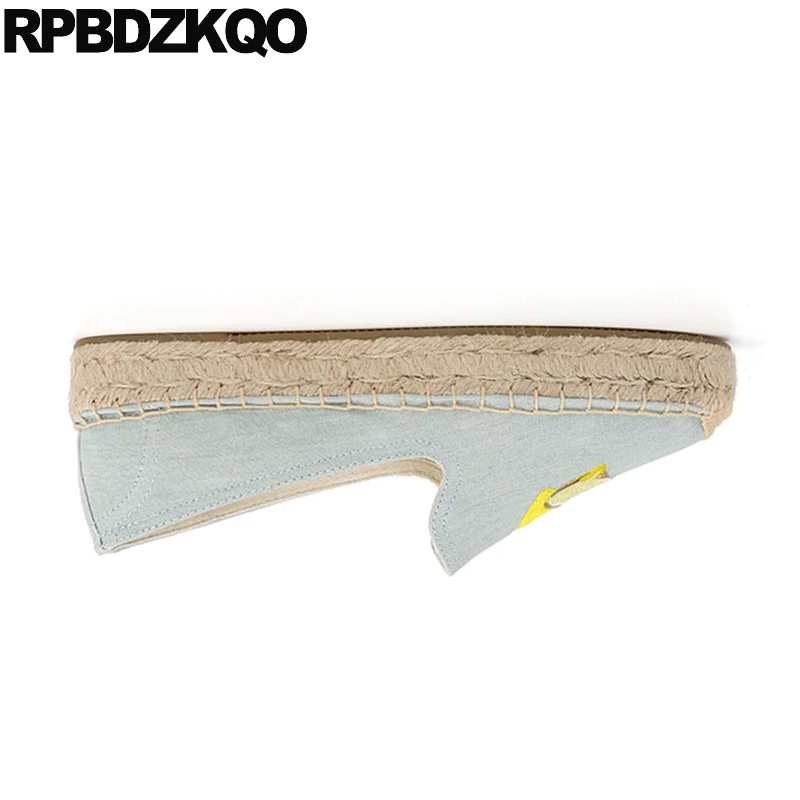 Breathable Loafers Straw Jeans Embroidered Denim Large Size Plain Canvas Shoes Beautiful Flats Espadrilles Chinese Women Hemp | Обувь