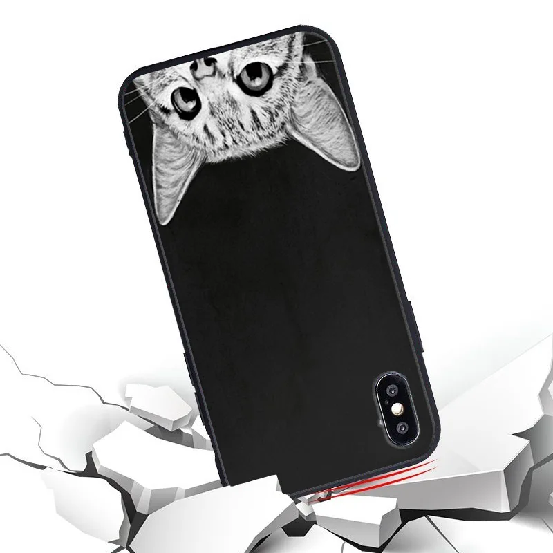 С принтом с кошкой Чехол для iPhone 8 Мягкий силиконовый чехол мобильного телефона X 6