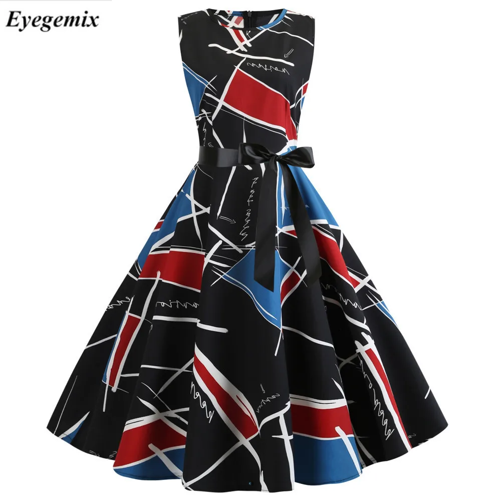 Цветочные принты винтажное платье с высокой талией женское 2019 летнее Vestido
