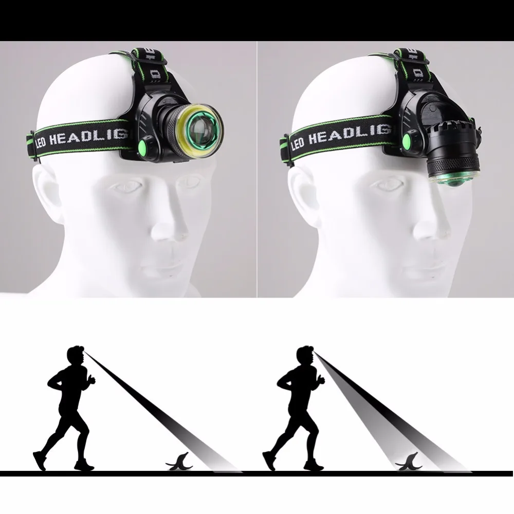 

2018 Rechargeable 1*XML-T6+1*COB LED Headlamp Headlight Power Head Torch Flashlight 4-Mode 18650 For Outdoor Hiking Camping