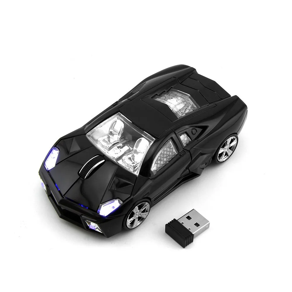 Черный Wireless Mouse 3D Sport Car Shape Optical Computer Mause 2.4Ghz 1600DPI Mini Car Mice With USB Receiver For Laptop PC Desktop - Цвет: Черный