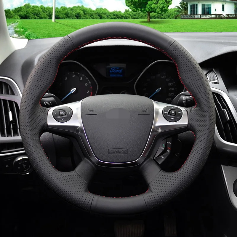 DIY Черная мягкая искусственная кожа Чехол рулевого колеса автомобиля для Ford Focus 3