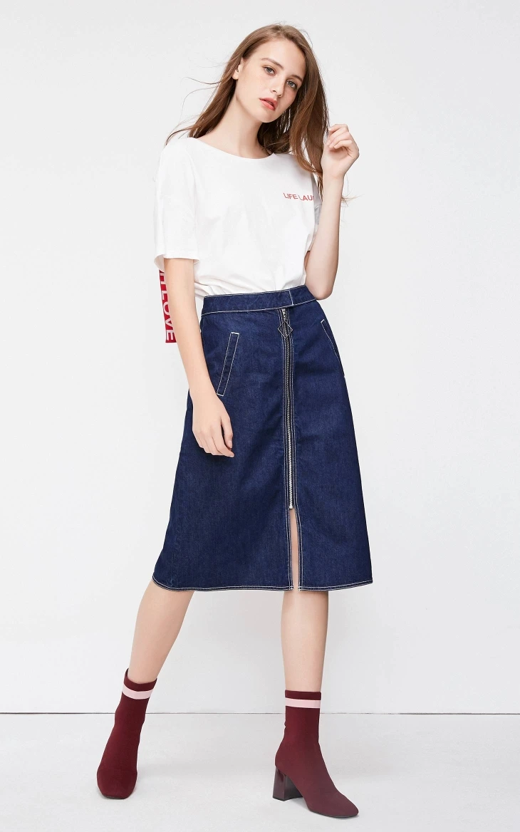 Vero Moda New Women's Decorative Zip A-lined Denim Skirt | 318337519