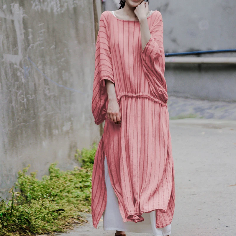 Новинка 2020 женское платье в полоску рукав летучая мышь летнее повседневное