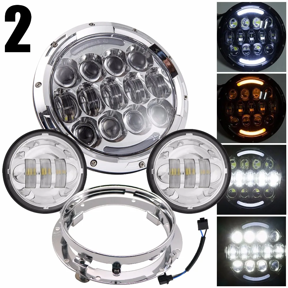HJYUENG 7 &quotполная СВЕТОДИОДНАЯ Фара Full Angel Eyes DRL + 2 шт. светодиодные фары и переходное