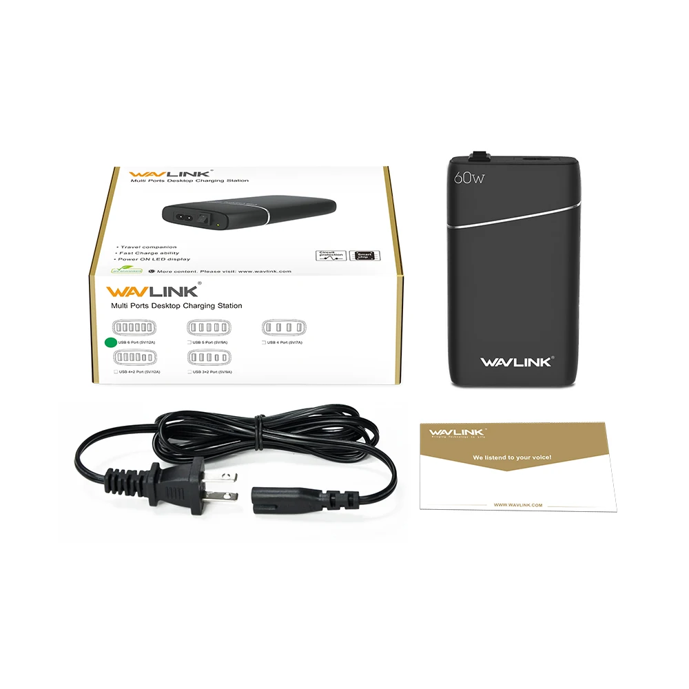 WAVLINK Тип C 6 Порты и разъёмы 60 Вт/12A Смарт USB Настольная зарядная станция для быстрой