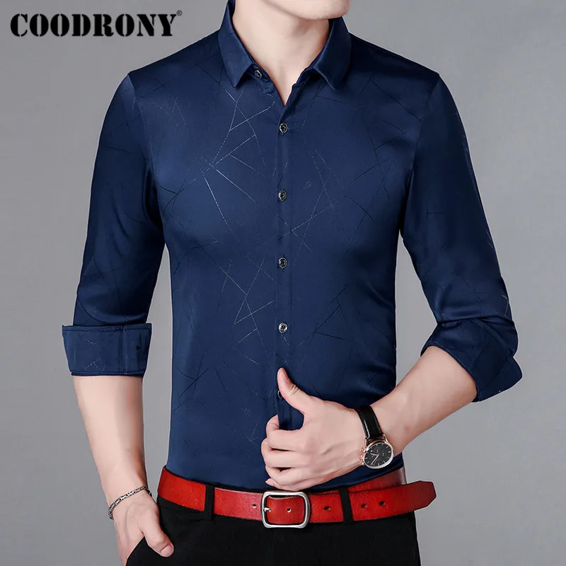 COODRONY брендовая мужская рубашка, осенняя деловая одежда, повседневные рубашки с длинным рукавом, Хлопковая мужская рубашка, модная полосатая рубашка Masculina 96011