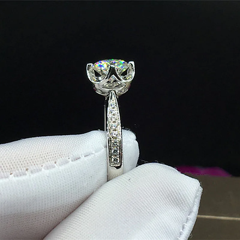 Solid 18K White Gold Center 1ct 6.5mm AU750 Round Brilliant Cut Side Stones Moissanite Ring Engagement For Women | Украшения и