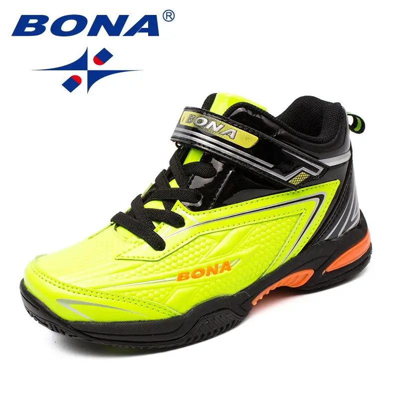 BLACK YELLOW BONA/ стиль; детская повседневная обувь; Обувь На Шнуровке Для девочек; обувь из синтетического материала для мальчиков; модные удобные кроссовки; - Цвет: BLACK YELLOW