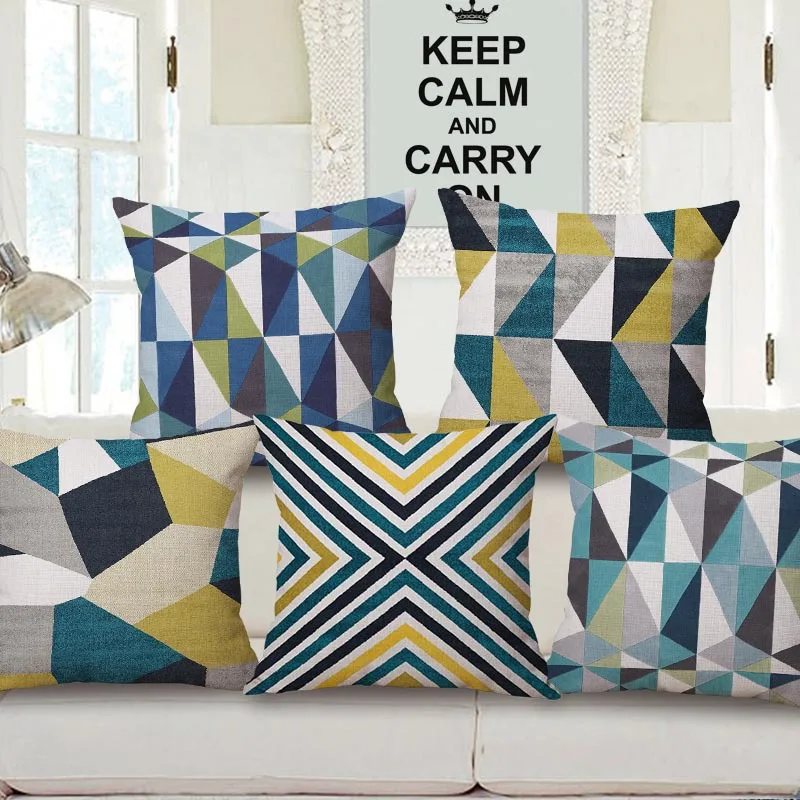 Скандинавский cojines смешанные цвета синий чехол для подушки современный