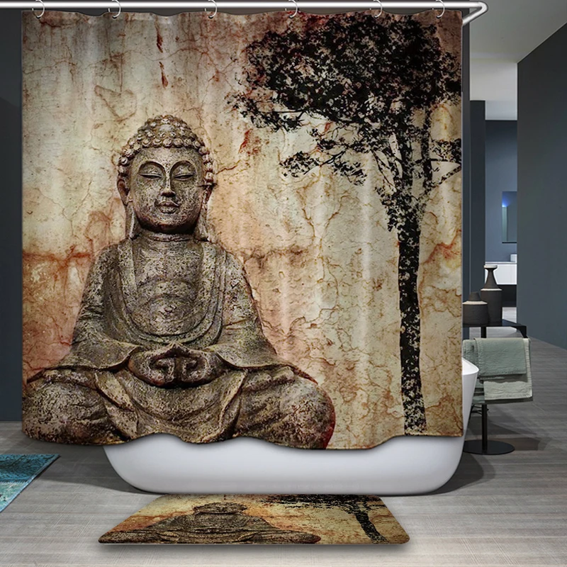 Будда занавеска для душа s Водонепроницаемый полиэстер ткань занавеска с крючками для ванной комнаты пользовательские занавески для душа для домашнего декора