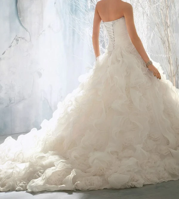 2014 New Custom Made Ivory/White Satin Organza Ruffles Pleat Pearls Beading Strapless A-Line Wedding Dress Bridal Gown | Свадьбы и