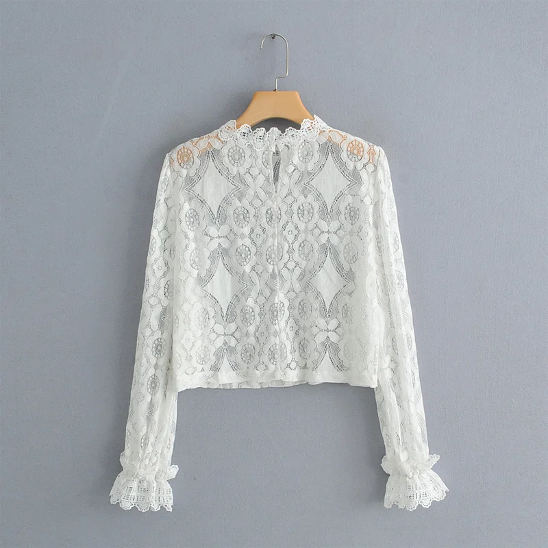 Весенняя женская одежда 2019 повседневные открытые женские топы белый кружевной
