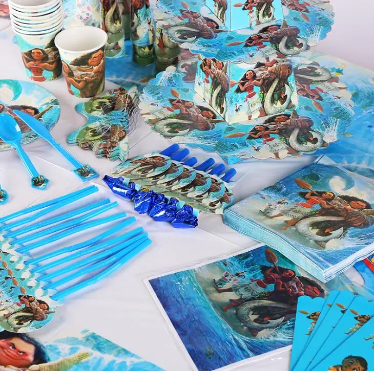 moana 151 шт./компл. мультяшная Вечеринка одноразовая посуда Единорог/Человек-паук/Принцесса/мститель бумажная салфетка под тарелку кружку вечерние принадлежности - Цвет: moana