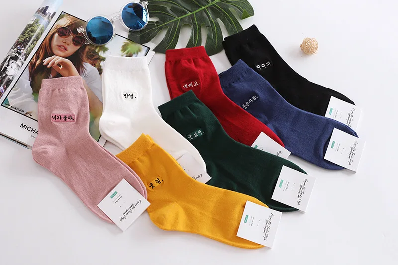Корейские женские носки с вышивкой ярких цветов|socks women|harajuku socks womenembroidery |