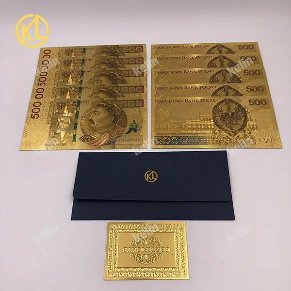 Горячие 10 xunised 1994 издание польская валюта спроектированная цветная 24 K позолоченная банкнота 500 PLN для банка сувенирный подарок - Цвет: 500PLN 2017 colored