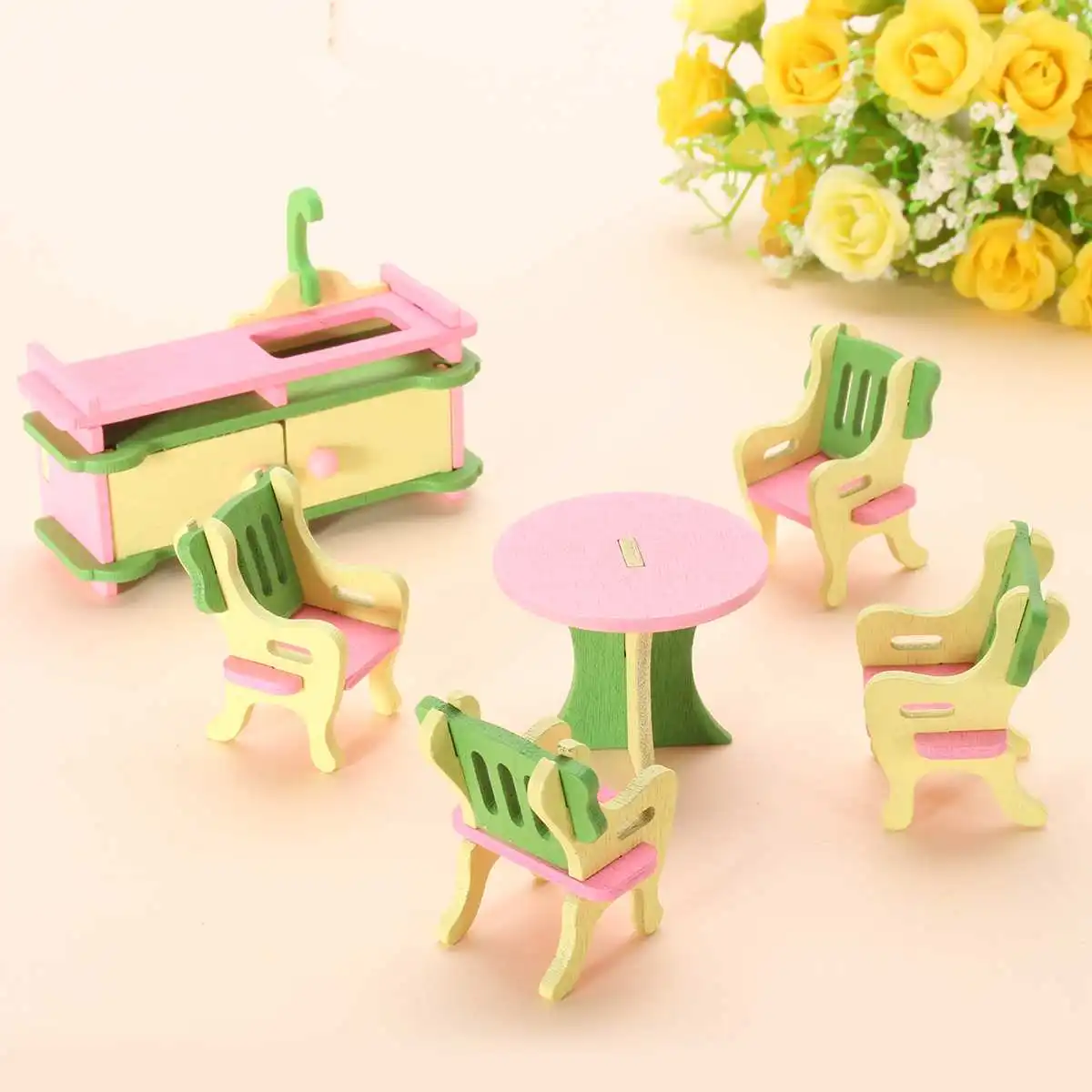 Kitchen 1 Кукольный домик, миниатюрный домик для детей, ролевые игры, игрушки, строительные блоки, Edutation, игрушки, наборы, детские деревянные куклы, мебель - Цвет: Kitchen 1